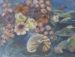 Anna Palmer, Flowers and Shells, Mahurangi, pastel on paper