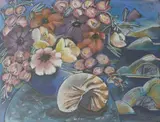 Anna Palmer, Flowers and Shells, Mahurangi, pastel on paper