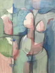 John Ritchie, Nude Study, watercolour and crayon
