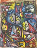 Olga Spence, Abstract Figures, oil on canvas board, c. 1975