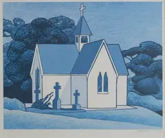 Don Binney, St Stephens Church, Parnell, colour screenprint