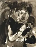 Toss Woollaston, Girl with Cat, ink and wash on paper