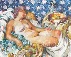 Evelyn Page, Nude with Fruit, oil on canvasboard (1961-1962)