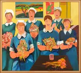 Jeffrey Harris, Nurses with Flowers, oil on board
