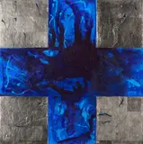 Max Gimblett, Blue Fire, mixed media on Belgian linen