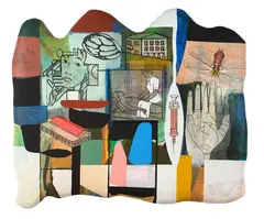 Richard Killeen, Battery Chickens, acrylic, collage and screenprint on polystyrene