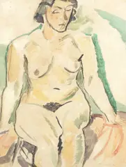 Toss Woollaston, Seated Female Nude, watercolour