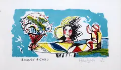 Pat Hanly, Bouquet & Child, screenprint, 13/60