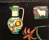 Dick Frizzell, Clay Vases, Wooden Sheep and Plastic Flowers are Still Life, oil on board