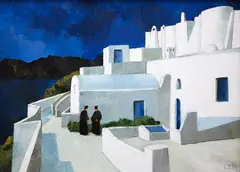 The Old Monastery on Ios by Tom Esplin, oil on board, sold Sep 2024