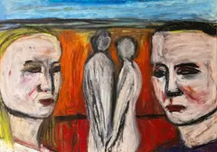 Untitled - Lovers Past and Present by Jeffrey Harris, mixed media on paper, offered Sep 2024