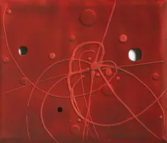 Luise Fong, Red Shiver, acrylic, dripped gesso and spray enamel on canvas