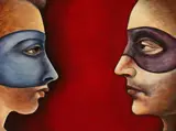 Donna Demente, Untitled - the Masquerade, oil on board