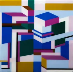 Building Bonanza by Anne Riethmaier, acrylic and liquid glass on board, sold Sep 2024