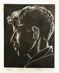 Rewi by Ernest Mervyn Taylor, woodblock, edition of 40, sold Sep 2024