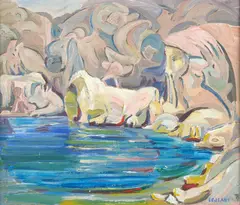 Eana B. Jeans, Untitled - Edge of the Lake, oil on board