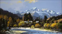 Allan Crombie, River Scene Near Murchison, Nelson, oil on board