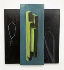 Pick Up Sticks by Valerie Nielsen, oil on board, sold Sep 2024