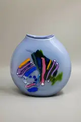 Garry Nash, Flattened spherical vase, with multicolour abstract decorations on a purple-grey ground