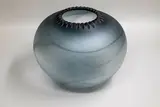 Garry Nash, Frosted grey glass vase, with a petal design to the rim