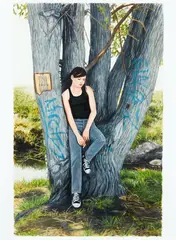 Smoking by Sean Meilak, gouache and watercolour on paper, offered Sep 2024