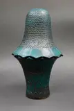 Graeme Storm, Kauri Cone sculpture, stoneware with rich green and blue barium glaze, decorated with incised and impressed details