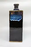 Very large square bottle vase by Len Castle, stoneware slab vase with jun glaze over tenmoku, sold Sep 2024