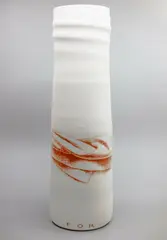 Terry Stringer & John Dawson, Not For Me, tall ceramic vase made by John Dawson with painted and glazed decoration by Terry Stringer