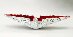Len Castle, Inverted Volcano, stoneware with grey textured exterior and red lava glaze interior