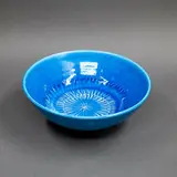 Alkaline blue bowl by Len Castle, with impressed chatter pattern to the centre, sold Sep 2024