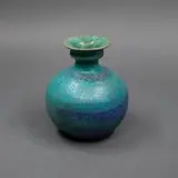 Graeme Storm, Small ovoid vase, stoneware with thick matt blue and green barium glaze