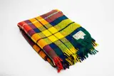 Kaiapoi Textiles Ltd, Clan travel rug, with a Buchanan tartan pattern in dark blue, green, yellow, red, white and black