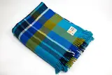 Kaiapoi Textiles Ltd, Huia travel Rug, with a tartan design in various shades of blue, olive green and white