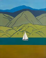 Rita Angus, Sailing on the Motueka River, Pangatotara, oil on board, 1941