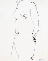 Ralph Hotere, Nude, ink on paper