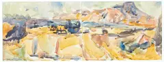 Tasman Bay by Toss Woollaston, watercolour, diptych, sold Aug 2024