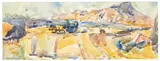Tasman Bay by Toss Woollaston, watercolour, diptych, sold Aug 2024