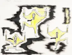 Bill Hammond, Custard Chorus Line, pastel, graphite and ink on paper