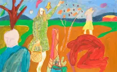 Interior by Jeffrey Harris, mixed media on paper, sold May 2024