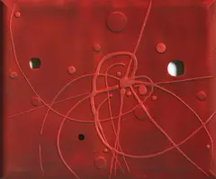 Luise Fong, Red Shiver, acrylic, dripped gesso and spray enamel on canvas