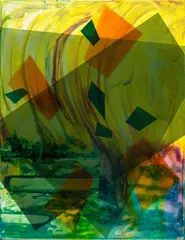 Climate Pattern by Sara Hughes, acrylic and resin on canvas, offered May 2024