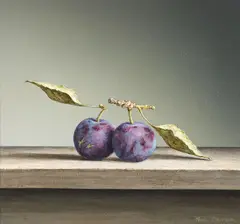 Neil Driver, Two Plums, acrylic on board