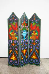 Murray Grimsdale, Untitled, acrylic on wooden screen, three panels