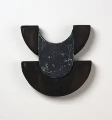 Julia Morison, Codex 47, iridescent acrylic paint and ash on shaped timber