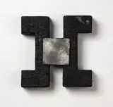 Julia Morison, Codex II, lead and ash on shaped timber