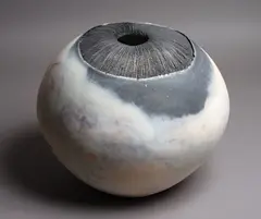 Ray Rogers, Large fungoid form vase, raku fired ceramic