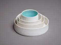Megan Puls, Four Concentric Bowls, porcelain with unglazed exterior and glazed interior