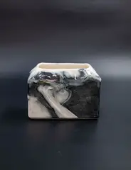 Slab trough vase by Hiroe Swen, glazed stoneware decorated with abstract design, sold May 2024