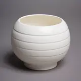 Crown Lynn Potteries, Rare hand-potted spherical vase, with white cream glaze and wide concentric bands to the body, possibly by Ernest Shufflebotham