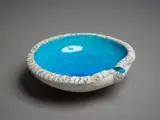 Alkaline pool crucible bowl by Len Castle, stoneware with vibrant turquoise glaze to the interior and silica rubbed exterior, sold May 2024